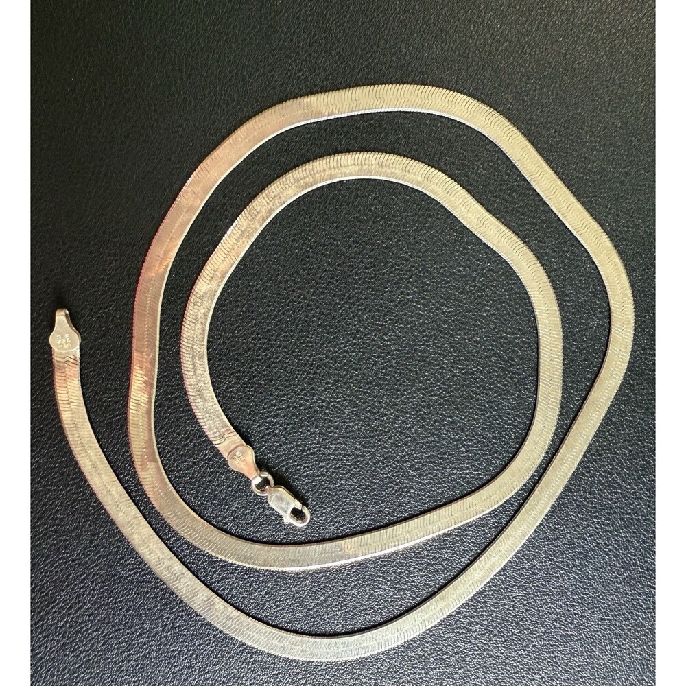 Italy Milor 925 Sterling Silver Flat Herringbone Chain Necklace 26” 5 mm *read